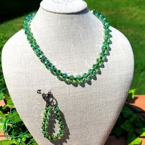 2pc faceted green crystal necklace